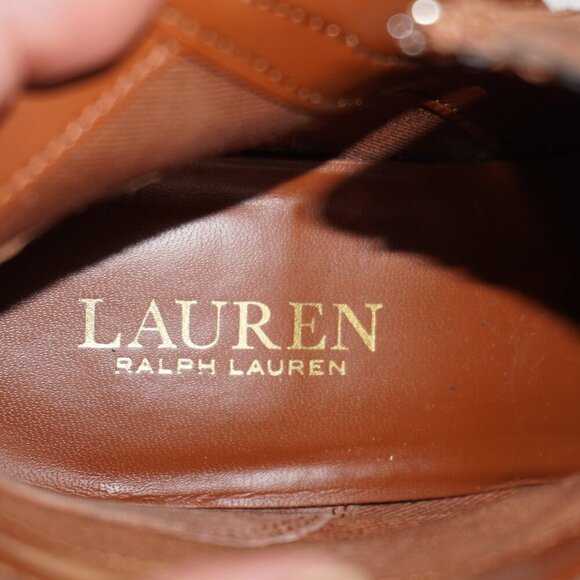 Lauren Ralph Lauren Damara Brown Leather Western Strap Heel Boot Booties 7.5B - Picture 8 of 12